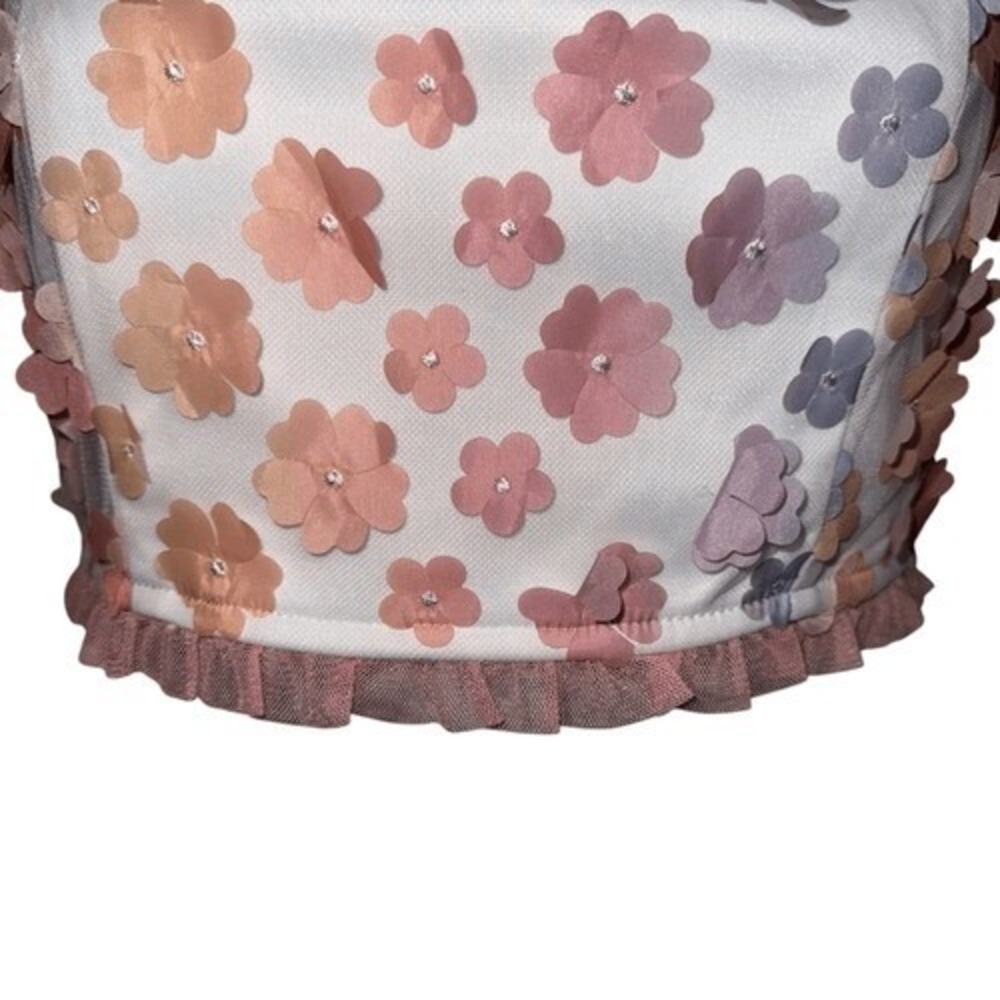 STORIA Mesh Tinkerbell Crop Top Daisy Appliques NWOT Size Small‎ - Picture 6 of 9